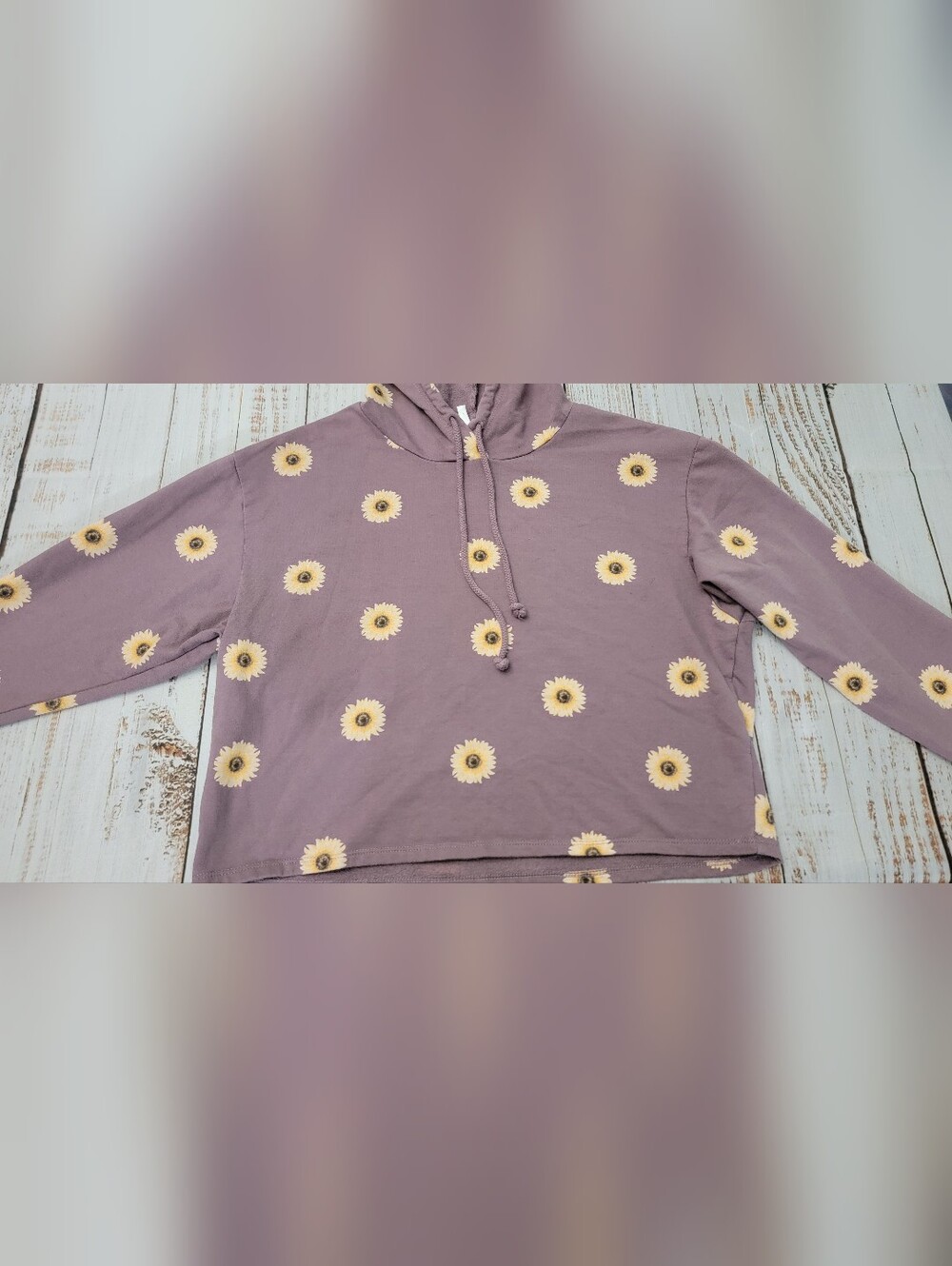 Womans Cropped  Sunflower Hoodie - Purple